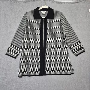 Exclusively Misook Women's Black White Diamond Open Cardigan Blazer Jacket Large